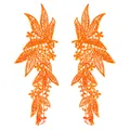 Pair of vibrant orange polyester lace floral embroidery patches for DIY garment décor - Orange
