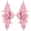 Close-up detail of symmetric pink 3D floral lace embroidery patches for DIY craft - 1 Pair Pack / Rose Pink