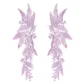 Detailed view of symmetrical purple floral lace embroidery patches for DIY clothing. - Light Purple