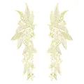 Detailed view of symmetrical cream floral lace embroidery patches for clothing DIY - Beige