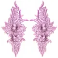 Close-up detail of two symmetrical lavender embroidered lace flower patches for DIY clothing - 1 Pair Pack / Purple