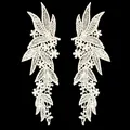 A pair of symmetrical white polyester lace embroidery floral patches for DIY apparel crafts - White