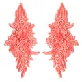 Detailed macro view of symmetrical coral lace floral embroidery appliques for DIY crafts. - 1 Pair Pack / Rose Pink