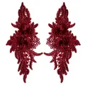 Detailed pair of burgundy floral lace embroidery appliques with 3D texture for DIY decor - 1 Pair Pack / Burgundy