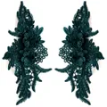Detailed view of heavy embroidery dark green symmetrical lace flower patches for DIY clothing - 1 Pair Pack / Dark Green