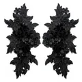 Pair of black 3D symmetrical lace floral patches for heavy embroidery DIY projects - 1 Pair Pack / Black