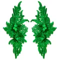 Detail view showing the fine 3D texture of green symmetrical floral embroidery patches. - 1 Pair Pack / Green