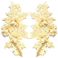Detail von 3D-Spitzenstickerei-Blumenaufnähern in Gelb mit feiner Fadenarbeit - 1 Paar Packung / Beige