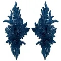 Symmetrical navy blue floral lace appliques for heavy embroidery DIY sewing projects. - 1 Pair Pack / Dark Blue