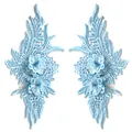 Pair of light blue 3D flower lace embroidery appliques for DIY sewing projects - 1 Pair Pack / Sky Blue