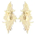 Pair of symmetrical beige floral lace embroidery patches for DIY apparel decoration - 1 Pair Pack / Beige