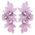 Close-up of symmetrical lavender 3D floral embroidered lace patches for DIY craft projects. - 1 Pair Pack / Purple