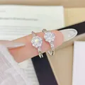 Close-up of elegant S925 silver adjustable rings with floral Zirconia cluster design - Adjustable / Floral Cluster Pave Design (J5364-2) / Silver