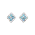 Elegant S925 silver rhombus stud earrings with blue turquoise four-leaf clover design - 925 Silver / Silver (Blue)