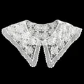 Macro detail of white milk silk embroidered lace fake collar with floral patterns. - Embroidered Flower Style / White