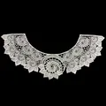 Close-up of a white hollow embroidered lace collar with intricate floral pattern. - Spiral Serrated Edge Style (LG737)