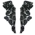 Detailed view of black milk silk embroidered hollowed out lace collar appliques. - Symmetric Pair (One Pair) / Black