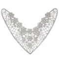 Detail view of silver metallic embroidered lace patch featuring intricate hollow flower patterns - Style 1 Silver