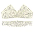Close-up of elegant cream milk silk floral embroidery lace for bra accessories. - 3D Hollow Embroidery (LG742) / Beige