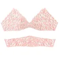 Close-up of pink milk silk floral embroidery lace applique for bra accessories - 3D Hollow Embroidery (LG742) / Pink