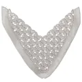 Detailed view of a silver V-shaped hollow lace applique with floral embroidery patterns. - Style 2 Silver