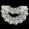 Detailed view of white milk silk embroidered lace detachable floral collar - White