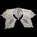 Detailed view of intricate white milk silk embroidered lace collar with pearl button - With Artificial Pearl
