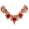 Detailed embroidery of red floral lace collar with intricate gold leaf pattern - Multicolor (LG713)