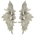 Macro view of elegant silver lace flower appliqués with heavy embroidery stitch detail - 1 Pair Pack / Gray