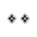 Elegant S925 sterling silver black clover stud earrings with sparkling CZ diamond border - 925 Silver / Silver (Black)
