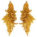 Detailed macro view of gold 3D lace floral embroidery appliques for DIY sewing projects. - 1 Pair Pack / Gold Coffee