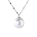 Elegant 925 sterling silver necklace featuring a large round white pearl pendant - 925 Silver / White Gold Tone (White Pearl)
