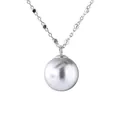 Elegant minimalist 925 sterling silver necklace with a lustrous grey round pearl pendant - 925 Silver / White Gold Tone (Light Grey Pearl)