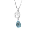 Elegant S925 sterling silver smiley face necklace with light blue crystal water drop pendant. - 925 Silver / Silver Sky Blue