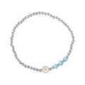 Elegant 925 sterling silver beaded bracelet featuring a daisy charm and blue turquoise stones. - 925 Silver / Plain Silver