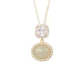 Elegant 14K gold plated silver necklace with oval Hetian jade and sparkling zircon - 925 Silver / 18K Gold