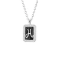 Elegant S925 silver rectangular pendant necklace with black enamel and script letter H - Letter H Style (N1444A) / Silver