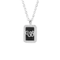 Elegant S925 silver square necklace with letter W, black enamel and shiny crystals - Letter W Style (N1444A) / Silver