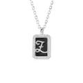Elegant S925 silver necklace featuring a rectangular pendant with letter Z and black enamel. - Letter Z Style (N1444A) / Silver