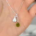 Elegant S925 silver necklace featuring a pear charm and green crystal teardrop pendant - Pear Style-Emerald Green (N1428) / 925 Silver