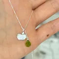 S925 sterling silver apple pendant necklace featuring a faceted green crystal bead on hand - Apple Style-Emerald Green (N1430) / 925 Silver