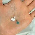 S925 silver necklace featuring a silver apple pendant and faceted blue crystal bead - Apple Style-Sky Blue (N1431) / 925 Silver