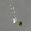S925 sterling silver chain necklace with a matte heart and green crystal pendants - Heart Style-Emerald Green (N1432) / 925 Silver