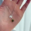 S925 silver necklace featuring a smiley face and green crystal teardrop pendant - Smiley Style-Olive Green (N1434) / 925 Silver