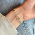 Detailed view of a 925 sterling silver beaded bracelet featuring light blue aquamarine stones. - Bracelet (B3022) / 925 Silver / Light Blue