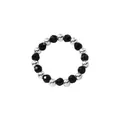 Minimalist 925 sterling silver beaded ring with black faceted agate and silver beads - Black Agate Style (J0217-11)