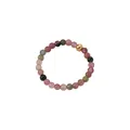 Elegant multicolor tourmaline agate beaded ring with elastic cord and gold bead - Multicolor Tourmaline Style (J0459)