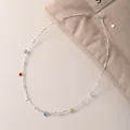 Sterling silver necklace with colorful round zircons and pearls on broken silver chain - Colorful Necklace (N0331) / 925 Silver