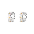 Sterling silver small daisy hoop earrings featuring white petals and yellow floral centers. - Daisy Hoop Style (E9775) / 925 Silver