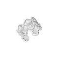 Exquisite 925 sterling silver lace floral ring with delicate openwork design - Fan-shaped Hollow Carved Style / Silver (J5171)